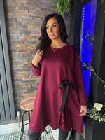 Wine Sequin Panel Sweatshirt Dress Olive